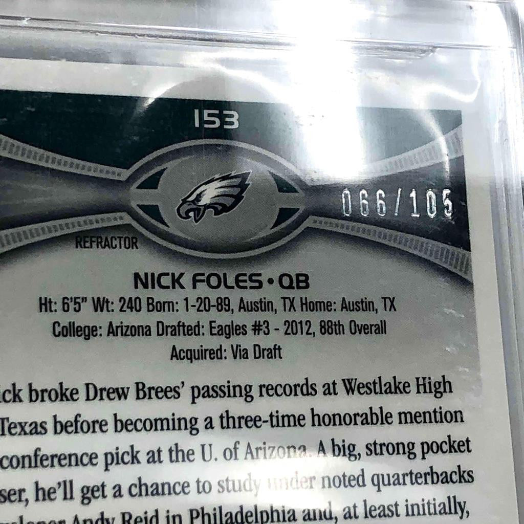 2012 Topps Chrome #153 Nick Foles rookie RC Camo Refractor /105 BGS 9.5 Auto 10