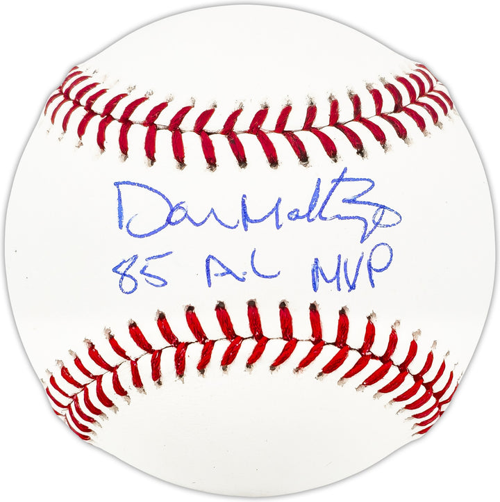 Don Mattingly Signed Official MLB Baseball Yankees "85 AL MVP" Beckett Witness