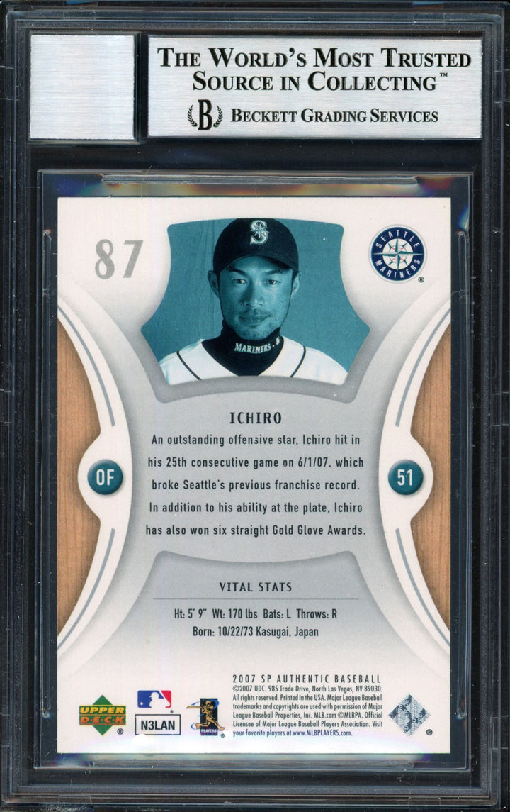 Ichiro Suzuki Auto 2007 SP Authentic Card 87 Mariners Auto 10 Beckett #12491478