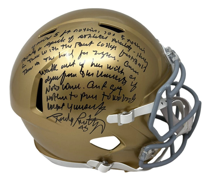 Rudy Ruettiger Signed Notre Dame FS Replica Speed Helmet w/ Movie Quote JSA QR