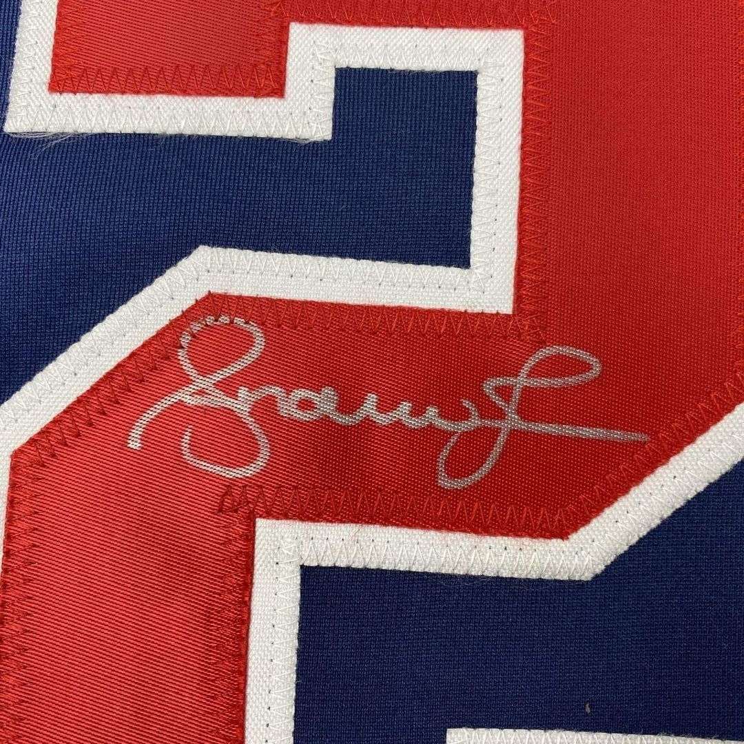 FRAMED Signed ANDRUW JONES 35x39 Atlanta Blue Jersey JSA COA Auto