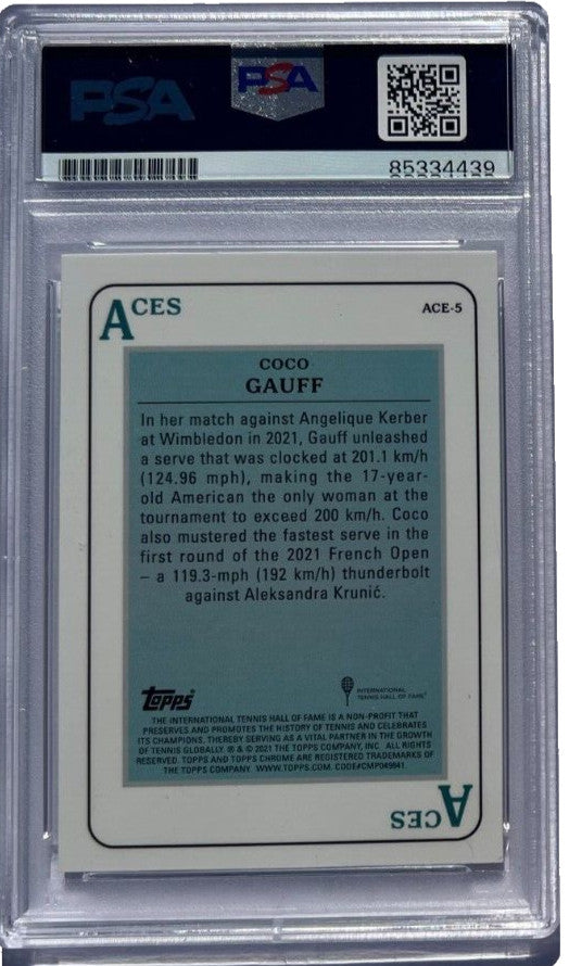 COCO GAUFF SIGNED 2021 TOPPS CHROME TENNIS ACES ROOKIE CARD AUTO RC PSA/DNA
