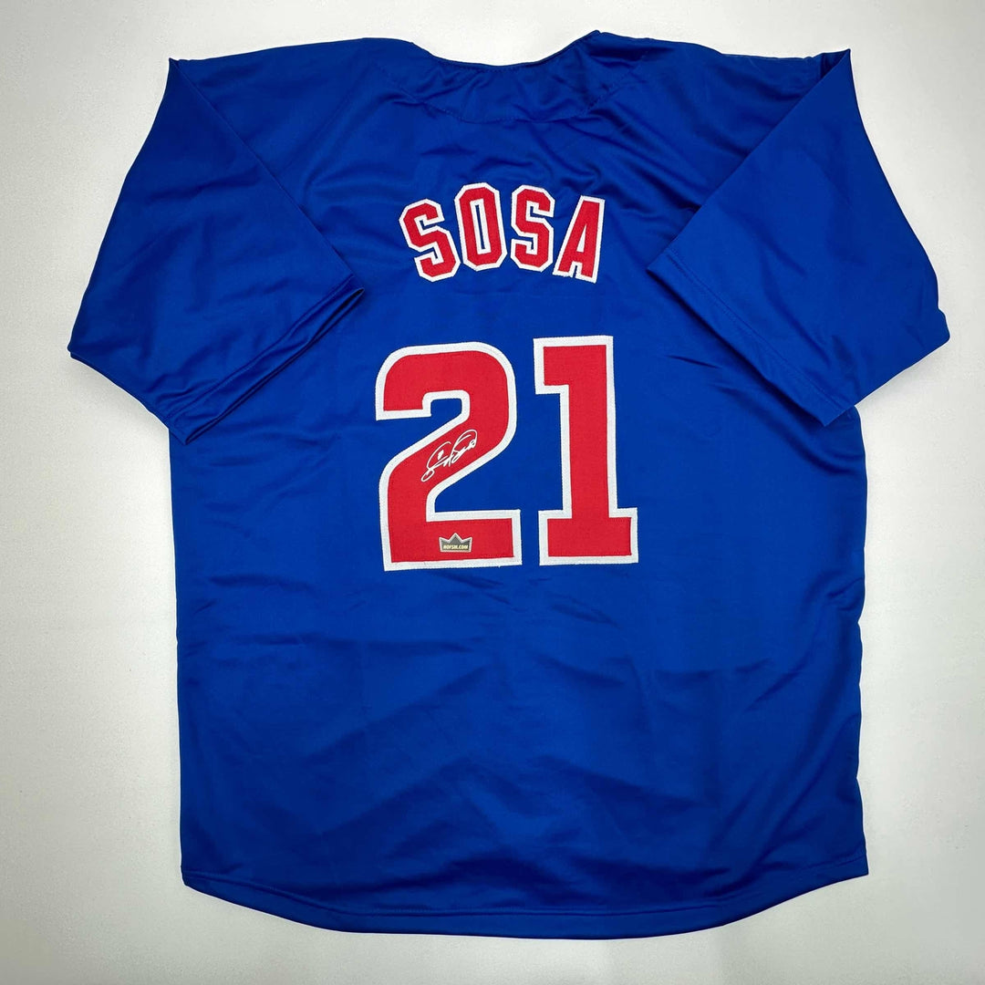 Facsimile Autographed Sammy Sosa Chicago Blue Reprint Jersey Size Men's XL