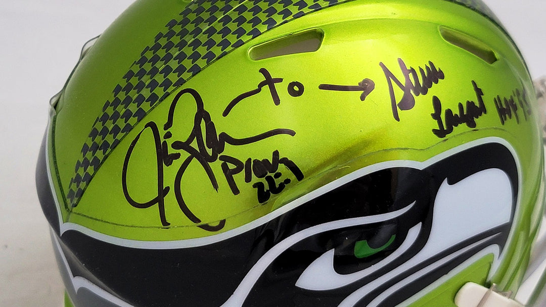 Steve Largent & Jim Zorn Signed Seahawks Flash Green Speed Mini Helmet MCS Holo