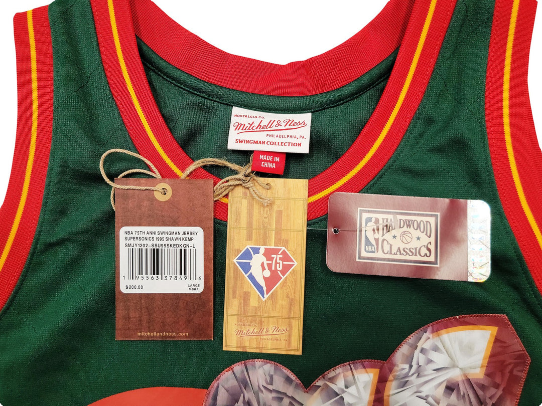 Sonics Shawn Kemp Auto Green Auth Mitchell Ness HWC Swingman Jersey NBA Top 75 L