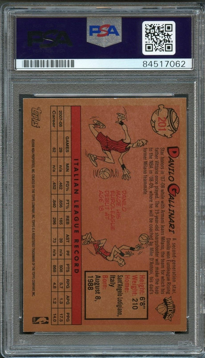 2008 Topps Basketball #201 Danilo Gallinari Signed Card AUTO 10 PSA Slabbed RC K