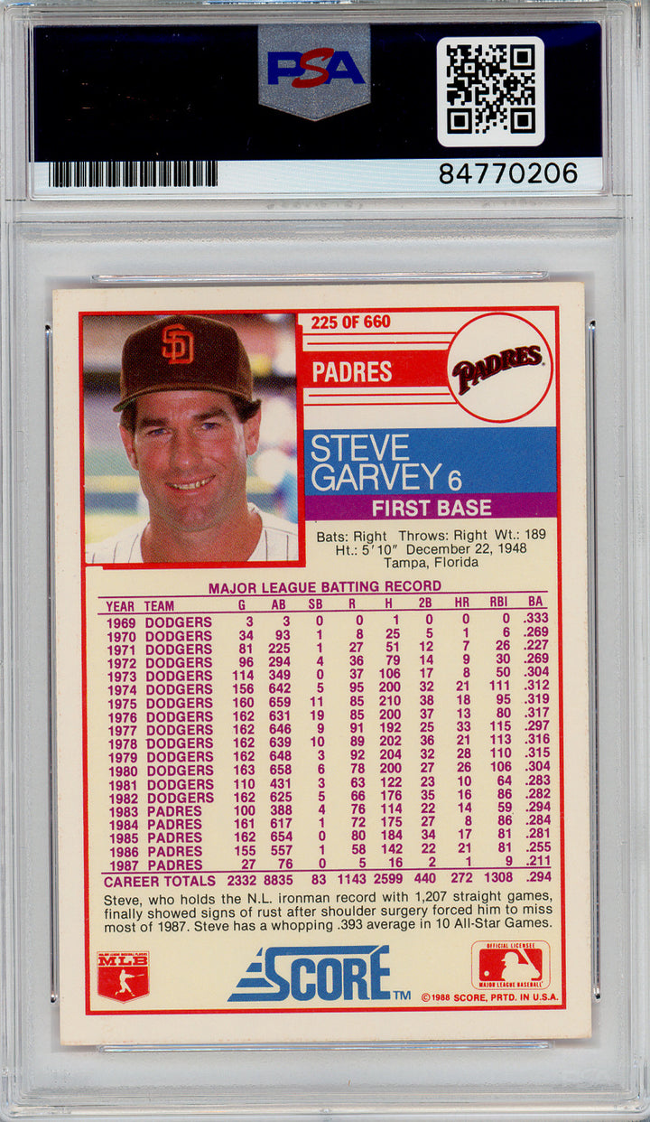 1988 Score #6 Steve Garvey Signed COA PSA 8 San Diego Padres Slabbed Autograph