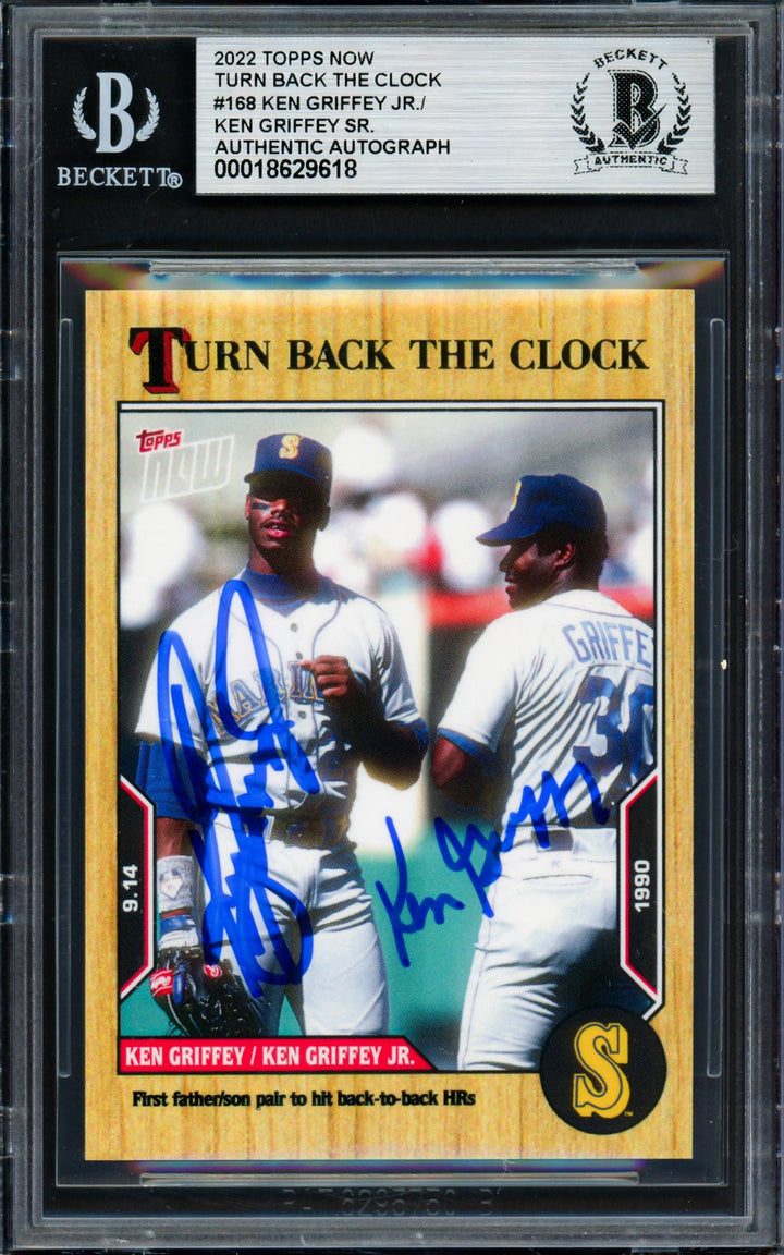 Ken Griffey Jr., Sr. Signed 2022 Topps Now Card #168 Seattle Mariners Beckett