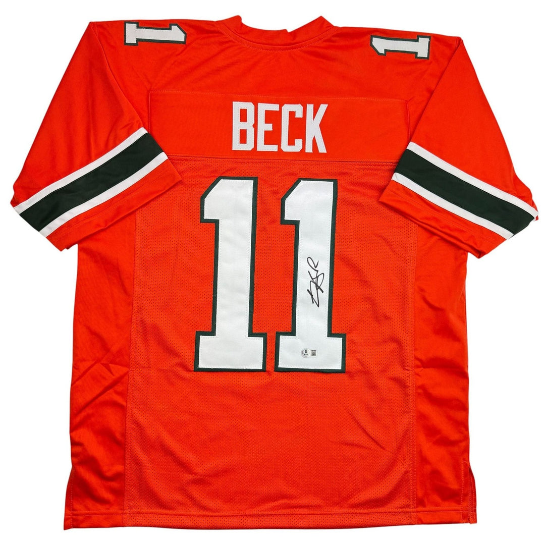 Autographed/Signed Carson Beck Miami Orange College Football Jersey Beckett COA
