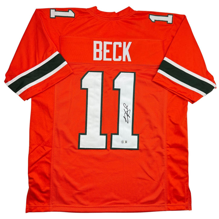 Autographed/Signed Carson Beck Miami Orange College Football Jersey Beckett COA