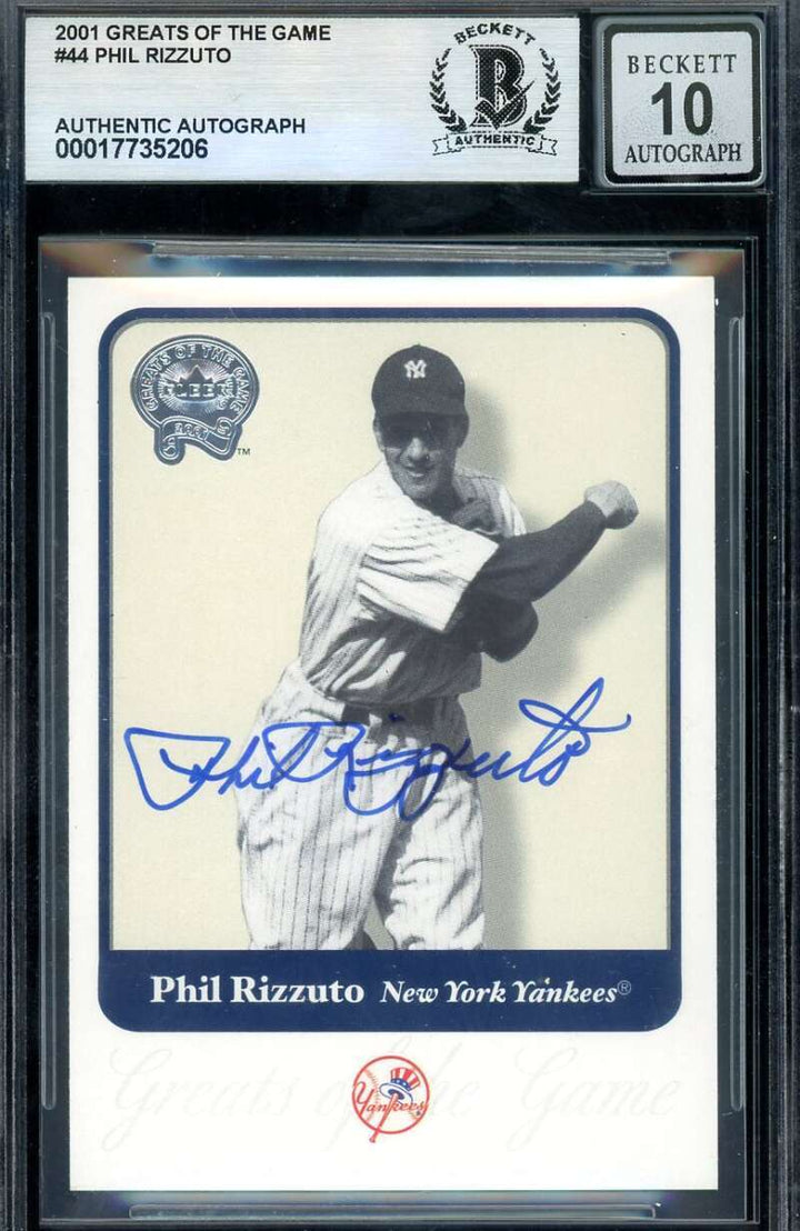 Phil Rizzuto Gem Mint 10 Beckett BAS Signed 2001 Fleer Greats of The Game Auto