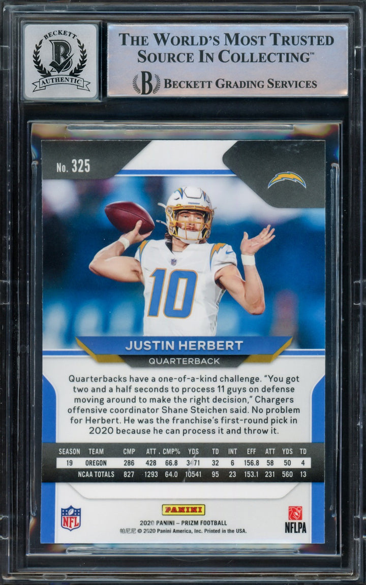 Justin Herbert Signed 2020 Panini Prizm RC 325 Chargers Auto GM 10 Beckett