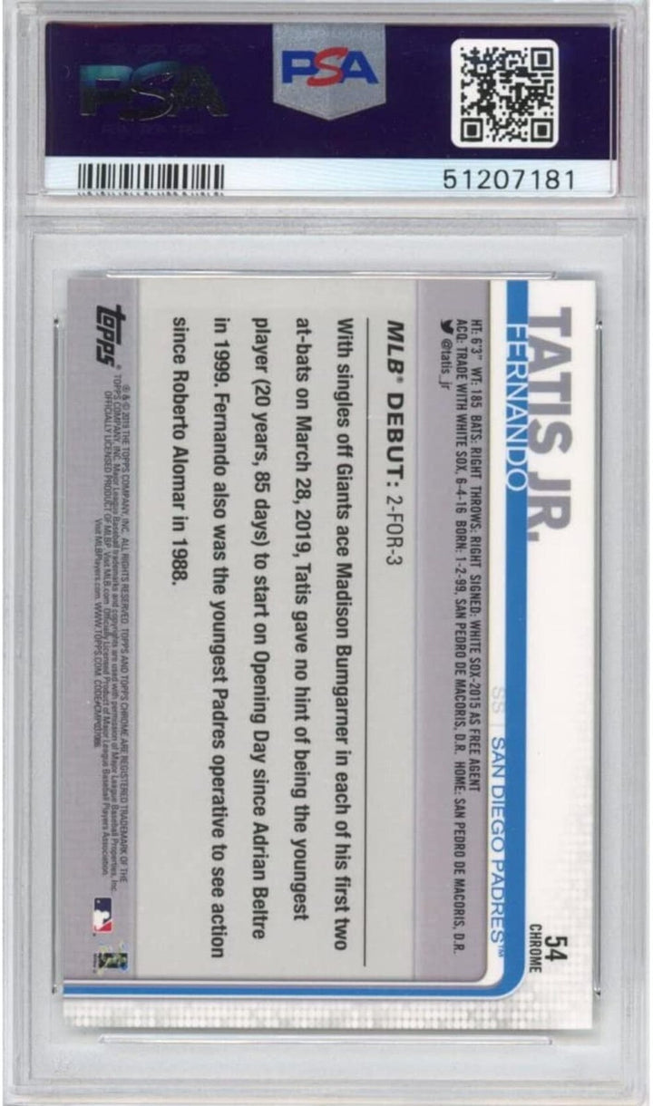 Graded 2019 Topps Chrome Update FERNANDO TATIS JR. #54 Rookie RC Card PSA 10