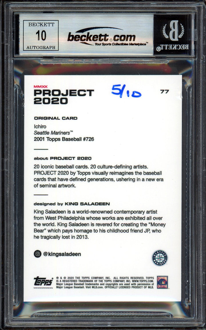 Ichiro Suzuki Auto Topps Project 2020 King Saladeen Card 77 Auto 10 #/10 Beckett