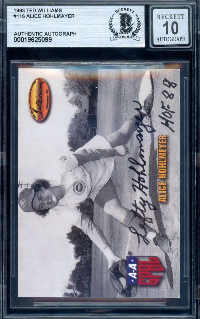 Alice Hohlmayer Gem Mint 10 Beckett BAS 1993 Ted Williams Signed AAGPBL