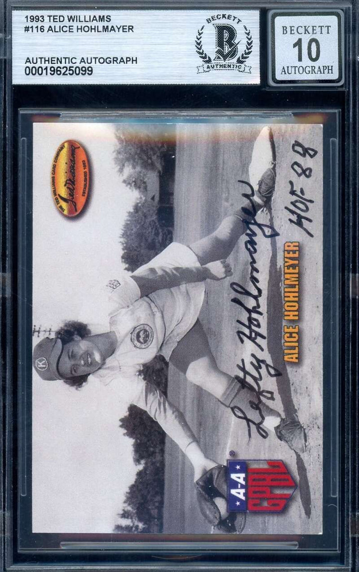 Alice Hohlmayer Gem Mint 10 Beckett BAS 1993 Ted Williams Signed AAGPBL