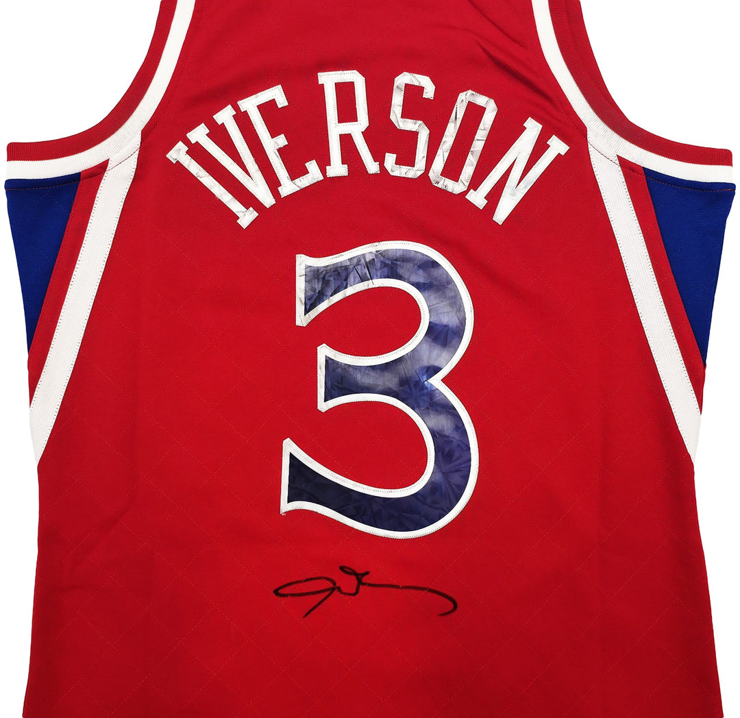 76ers Allen Iverson Auto Red Mitchell Ness 96-97 Swingman NBA 75th Jersey M BAS