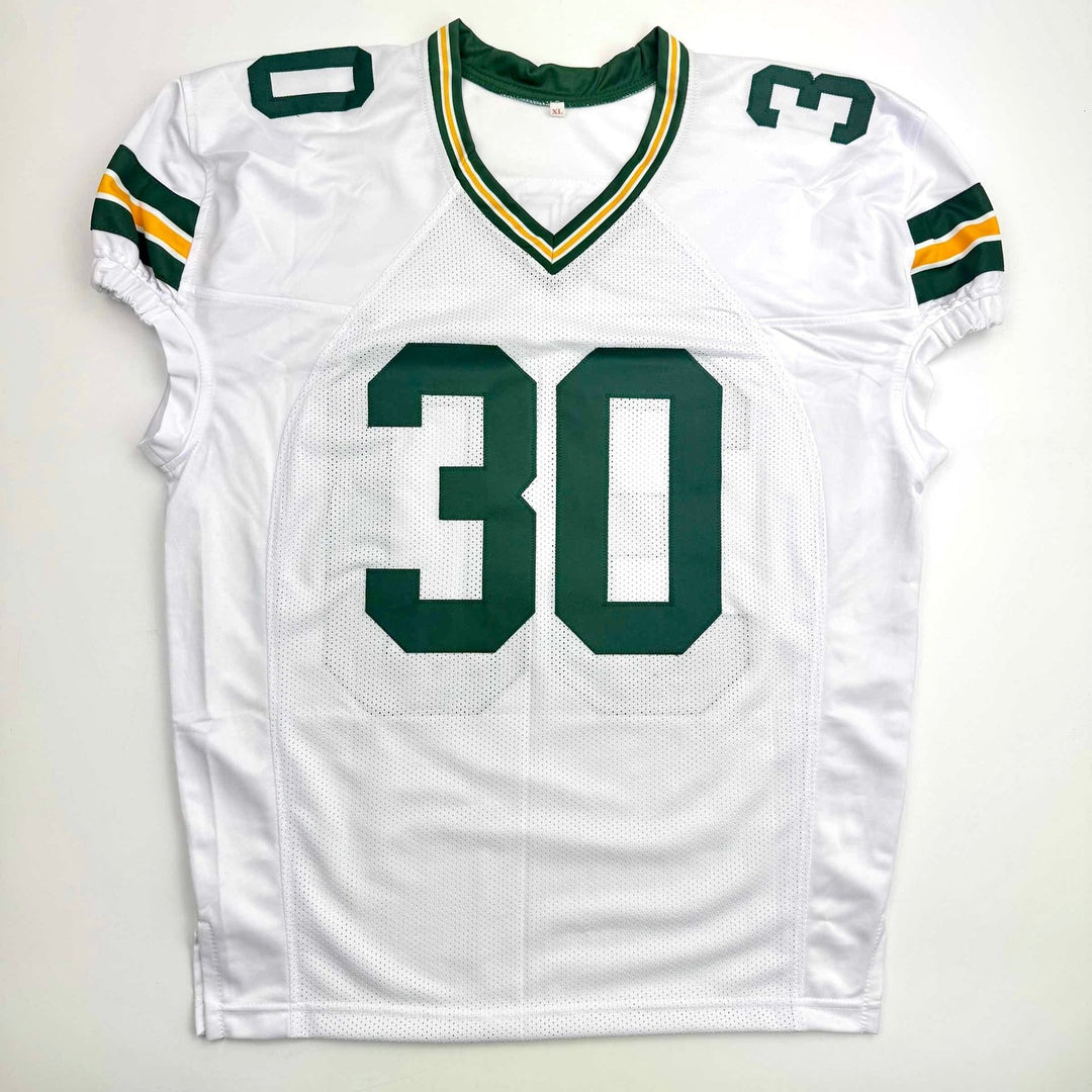 Autographed/Signed Ahman Green Green Bay White Football Jersey JSA COA