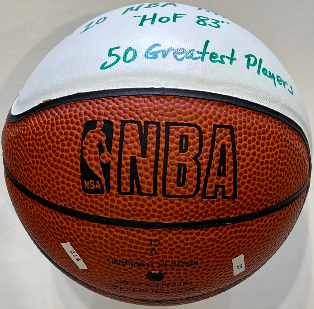 Sam Jones Autographed Spalding White Panel Mini Basketball