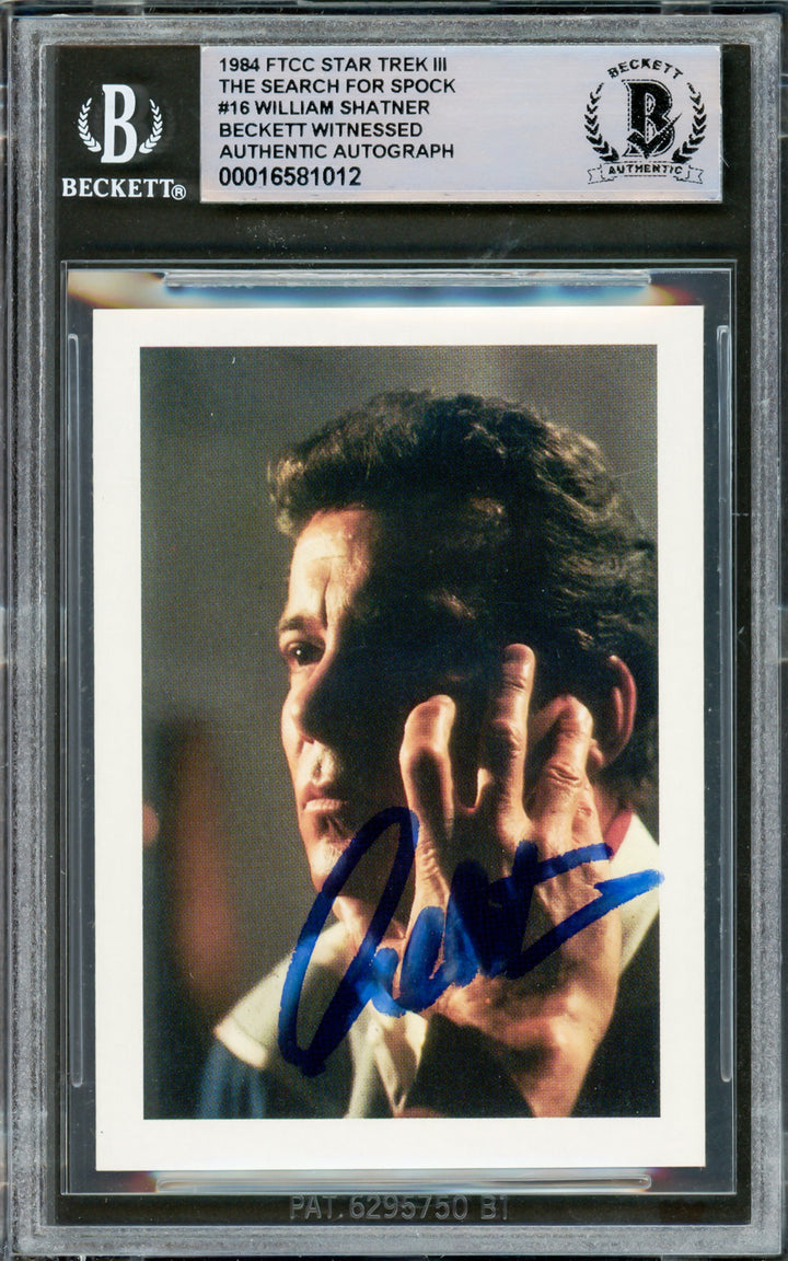 William Shatner Auto Signed 1984 FTCC Search For Spok Card 16 Star Trek Beckett