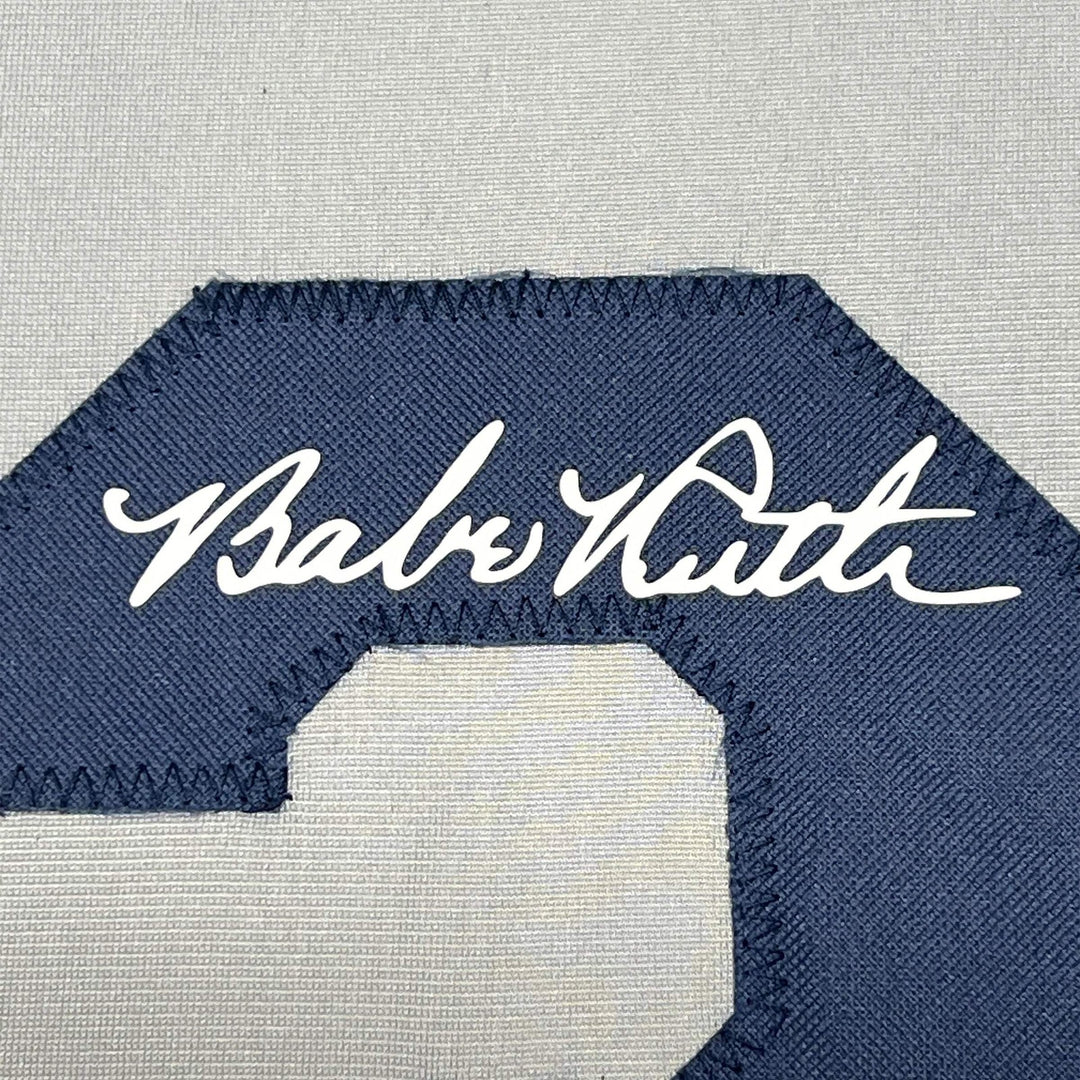 Framed Facsimile Autographed Babe Ruth 33x42 NY Grey Reprint Laser Auto Jersey