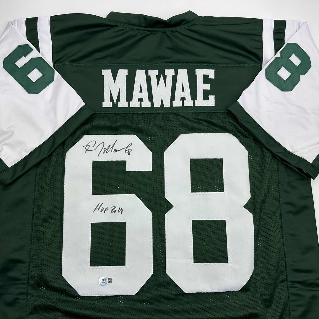 Autographed/Signed Kevin Mawae HOF 2019 New York Green Jersey Beckett COA