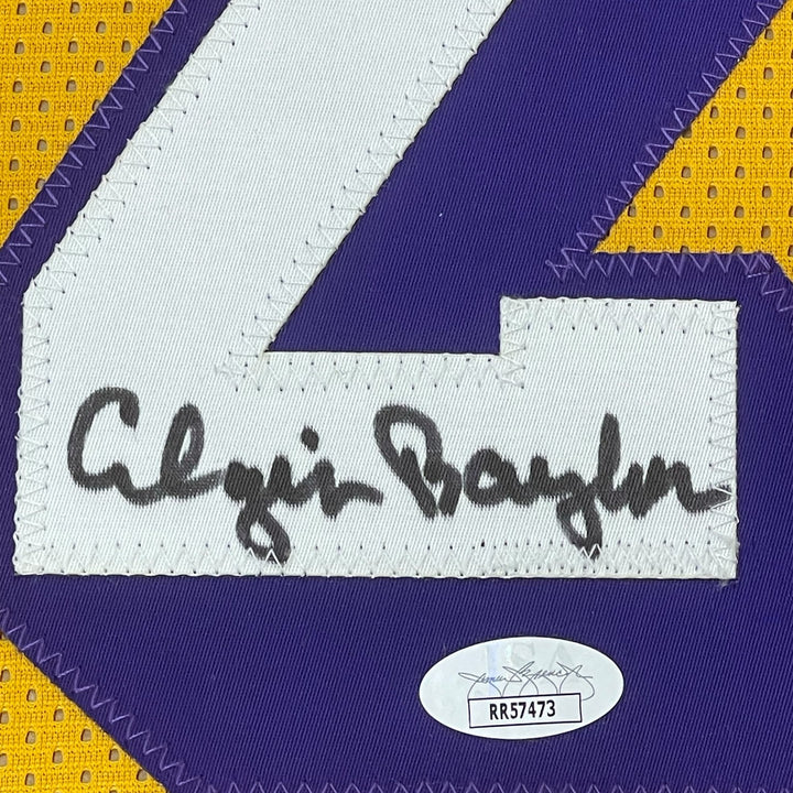 Framed Signed Elgin Baylor 35x39 Los Angeles Yellow Jersey JSA COA