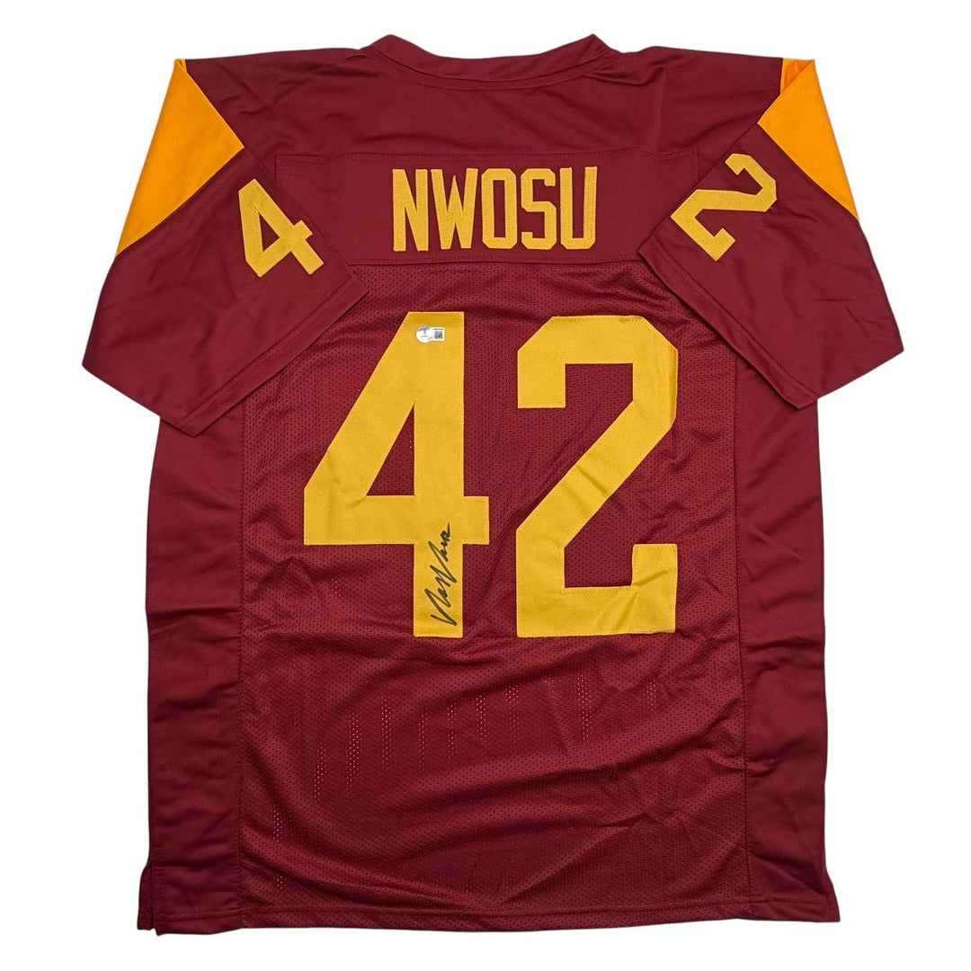Autographed/Signed Uchenna Nwosu USC Red College Jersey Beckett BAS COA