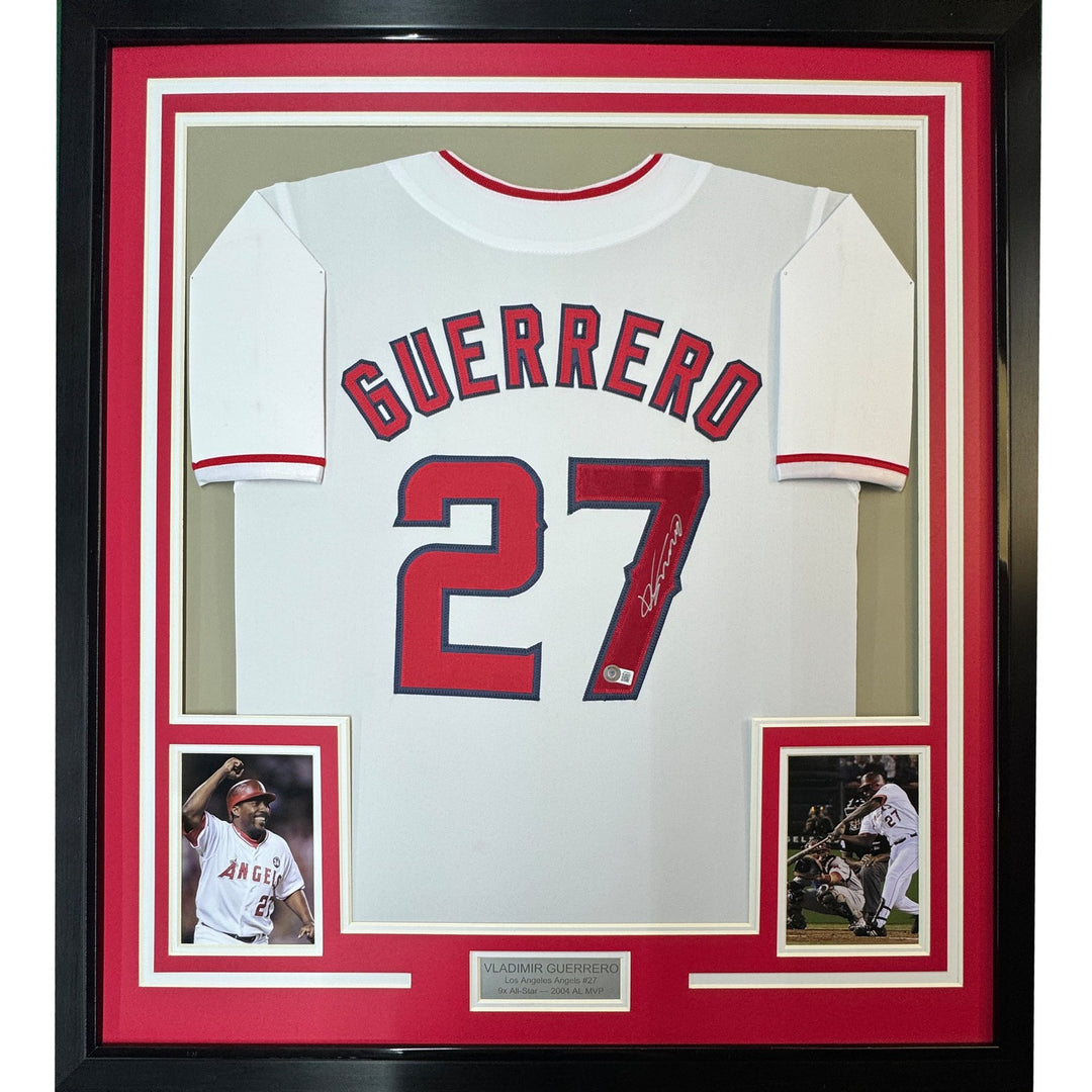 Framed Autographed/Signed Vladimir Vlad Guerrero 33x42 LA White Jersey COA