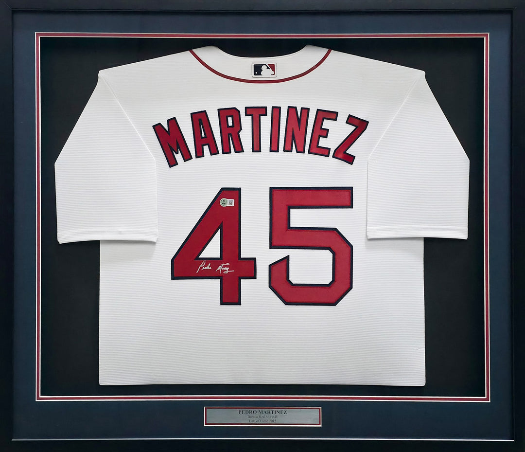 Boston Red Sox Pedro Martinez Signed Framed White Nike Jersey Beckett Witness