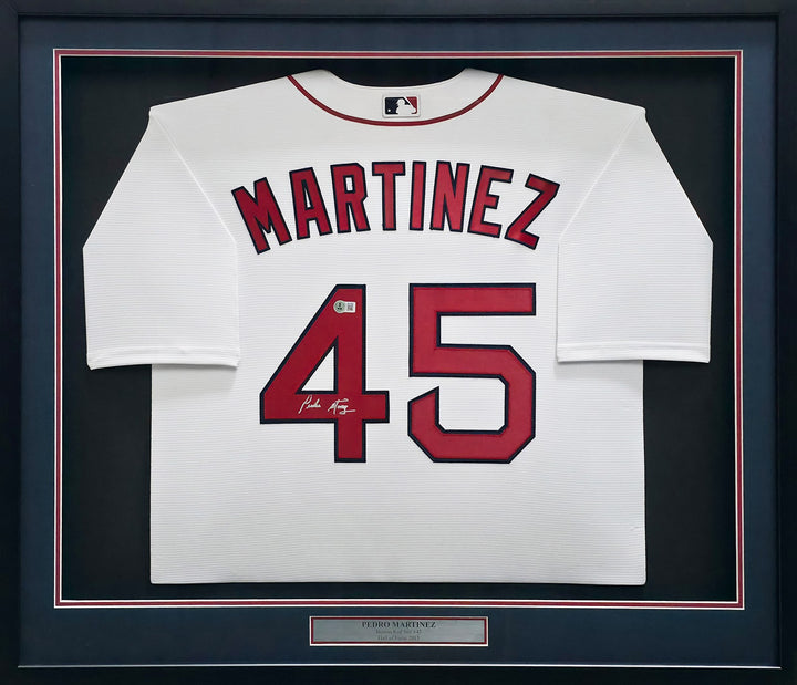 Boston Red Sox Pedro Martinez Signed Framed White Nike Jersey Beckett Witness