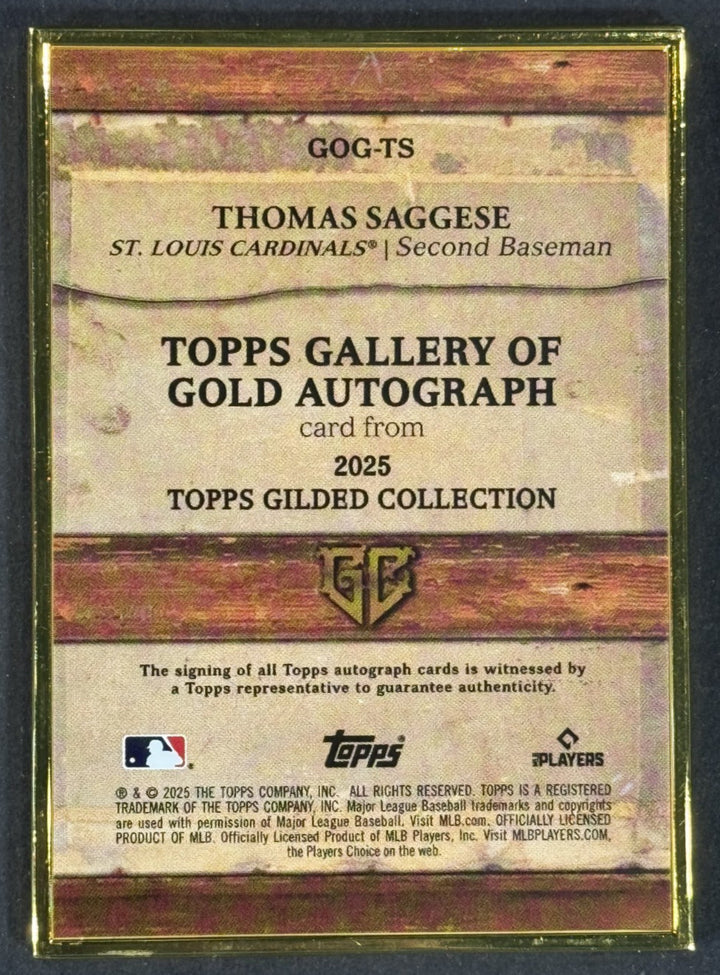 2025 Topps Gilded Gallery Of Gold Thomas Saggese Auto /25 RC St Louis Cardinals