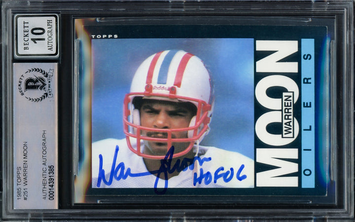 Warren Moon Signed 1985 Topps RC 251 Houston Oilers Auto GM 10 "HOF 06" Beckett