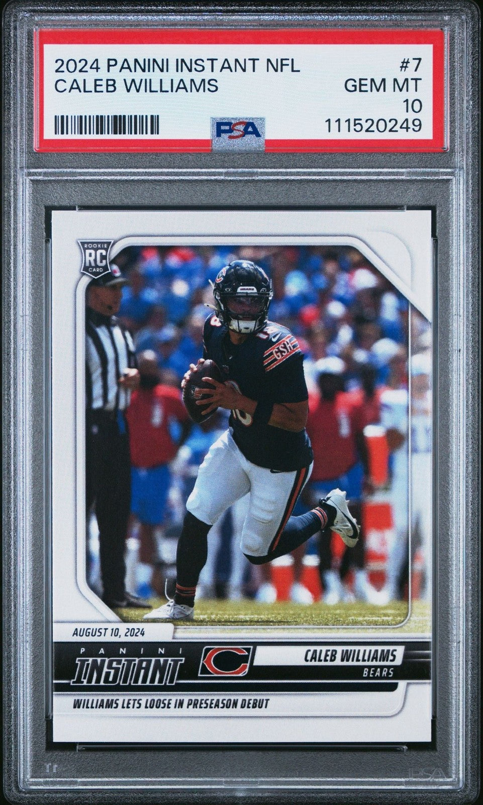 Graded 2024 Panini Instant Caleb Williams #7 Rookie RC Football Card PSA 10 Mint