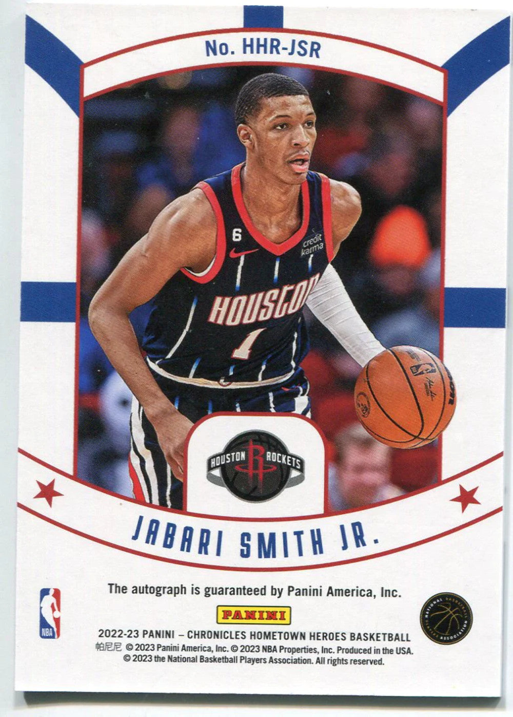 Jabari Smith Jr. Autographed 2022 Panini Chronicles Hometown Heroes Rookie Card