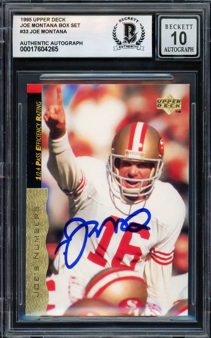 Joe Montana Signed 1995 Upper Deck Card 33 49ers Auto GM 10 Beckett #17604265