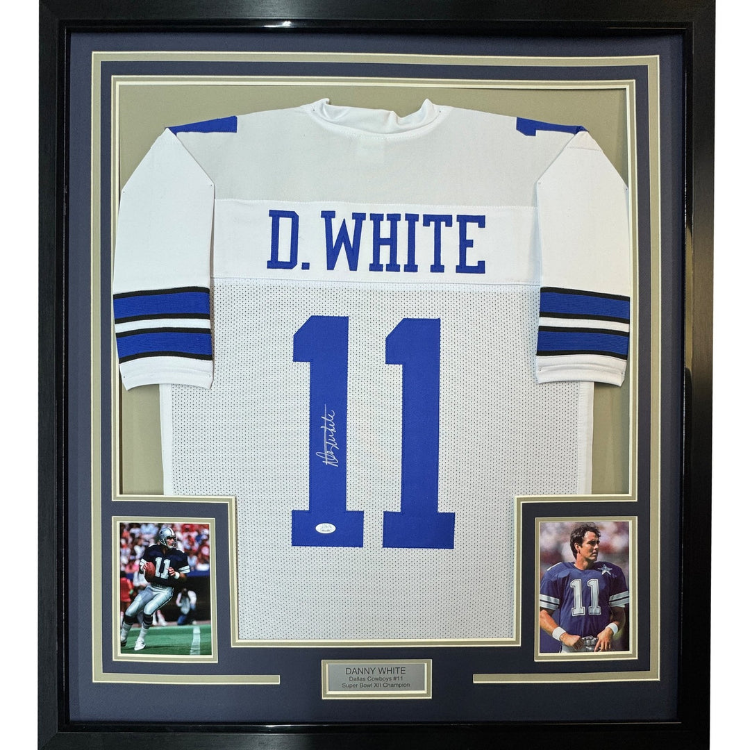 FRAMED Signed DANNY WHITE 35x39 Dallas White Jersey JSA COA Auto