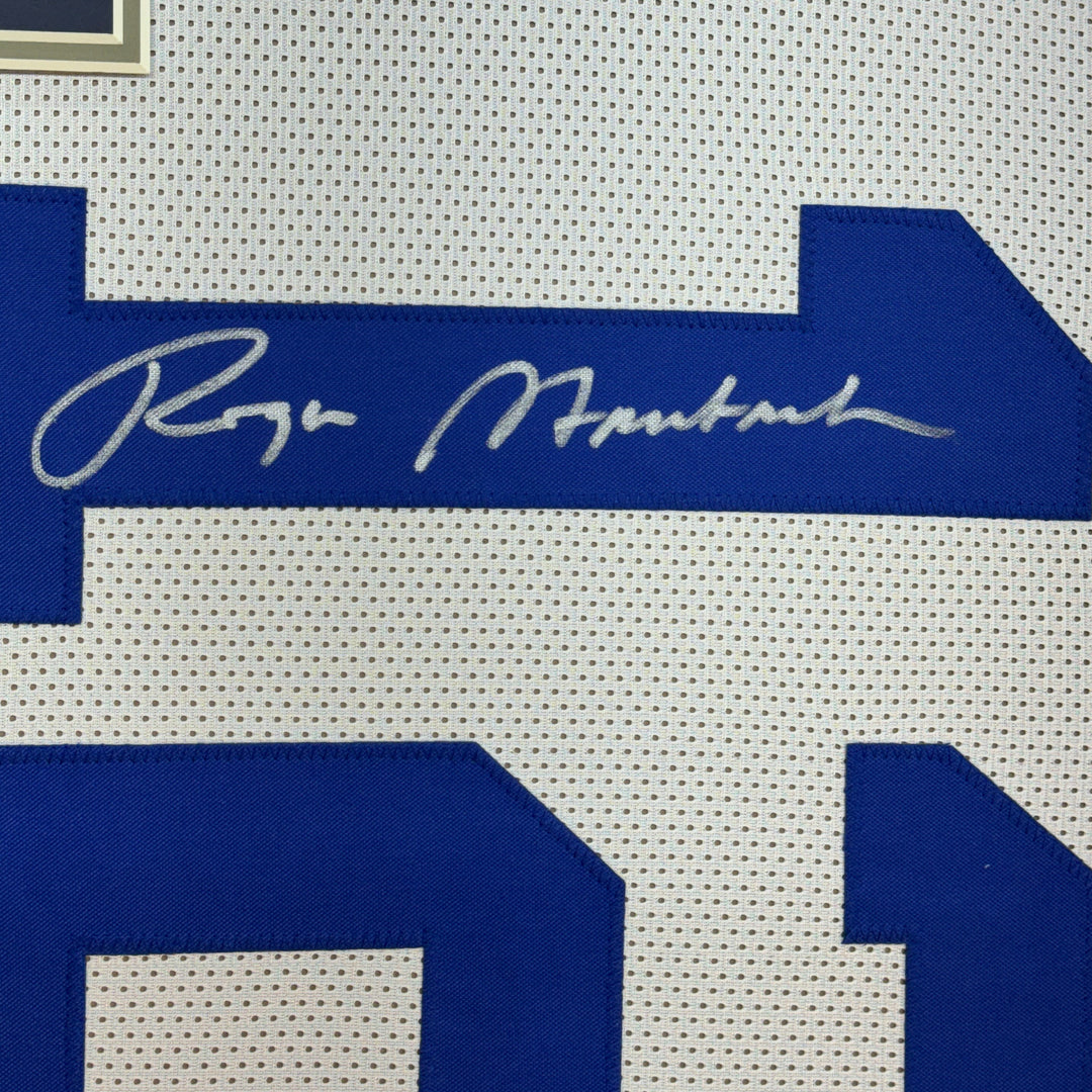 Framed Autographed/Signed Roger Staubach 35x39 Dallas White Jersey Beckett COA
