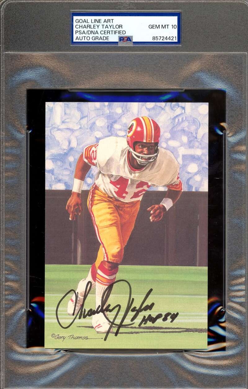 Charley Taylor Gem Mint 10 PSA DNA Signed Goal Line Art Card GLAC Auto HOF 84