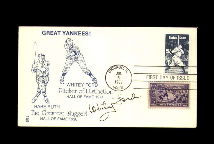 Whitey Ford PSA DNA Signed FDC 1983 First Day Cover Cache Babe Ruth Autograph