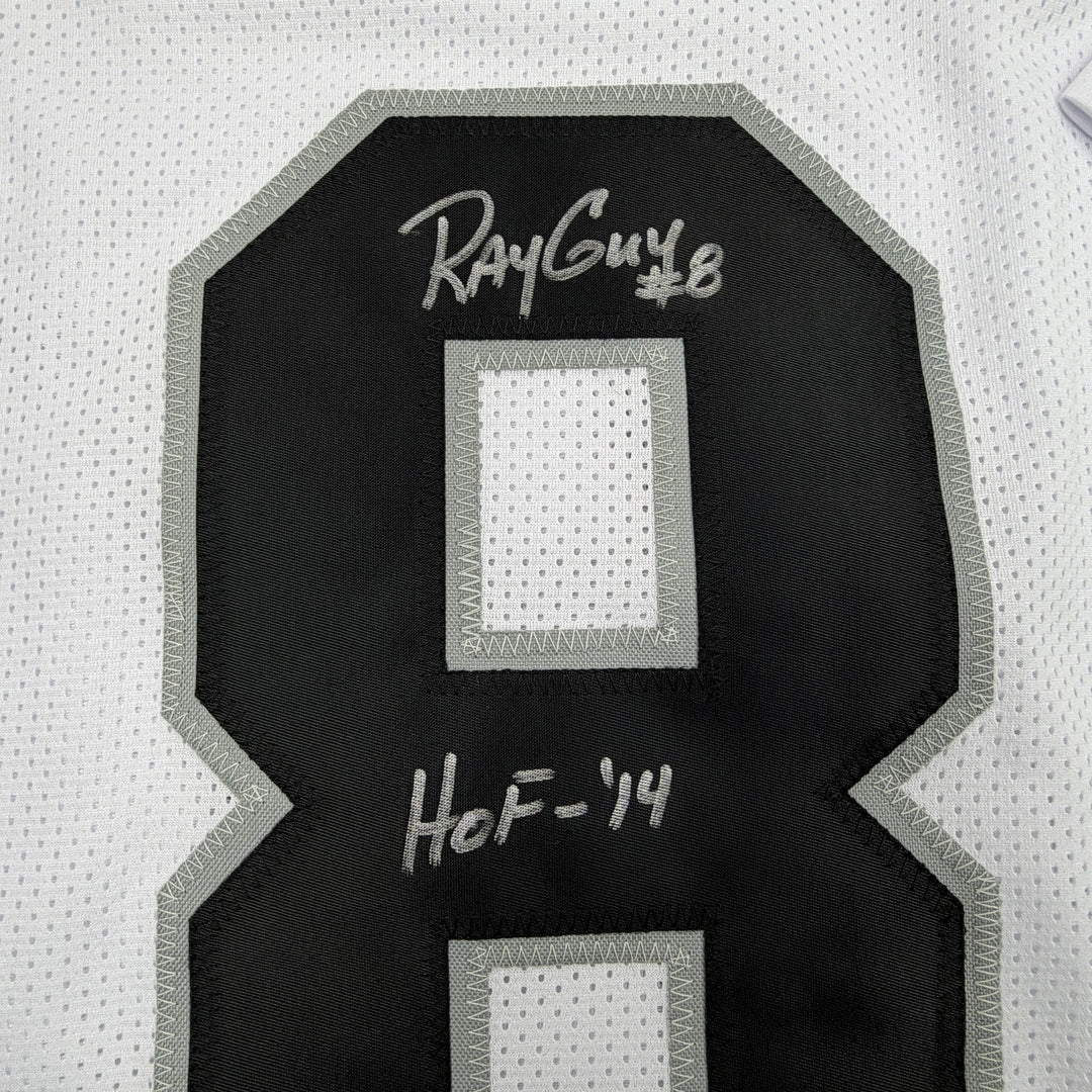Autographed/Signed Ray Guy HOF Oakland Las Vegas White Football Jersey JSA COA
