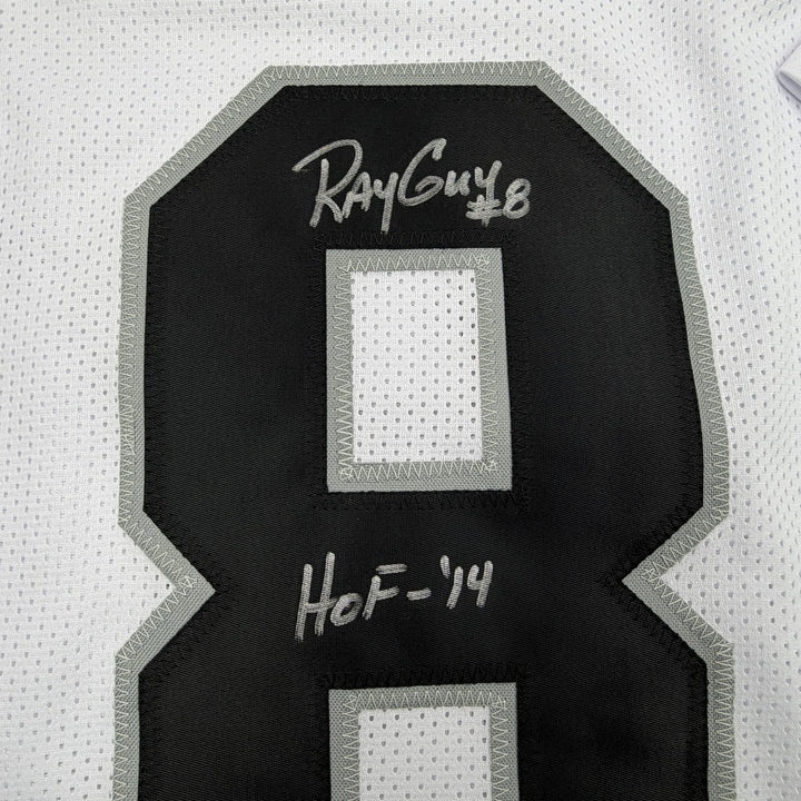 Autographed/Signed Ray Guy HOF Oakland Las Vegas White Football Jersey JSA COA