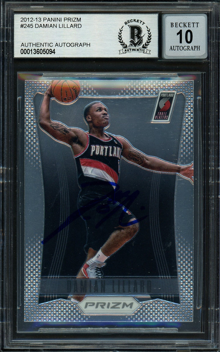 Damian Lillard Auto Signed 2012-13 Panini Prizm RC 245 Sig 10 On Card Beckett