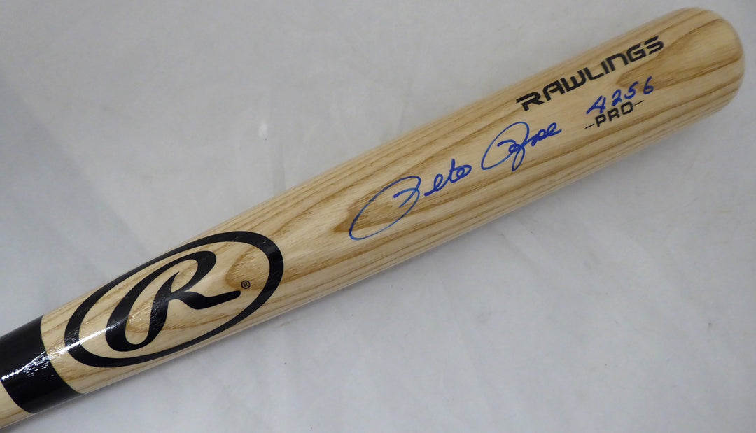 Pete Rose Signed Blonde Rawlings Bat Cincinnati Reds "4256" In Blue PR Holo