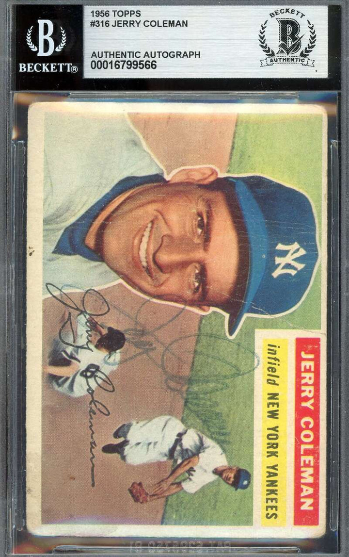 Jerry Coleman Beckett BAS Signed 1956 Topps Autograph