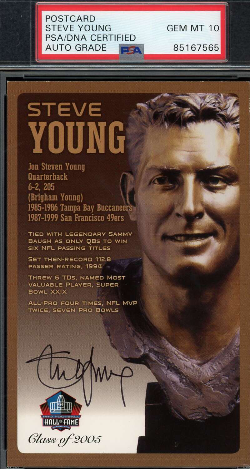 Steve Young Gem Mint 10 PSA DNA Signed HoF Bronze Bust Postcard /150 Autographed