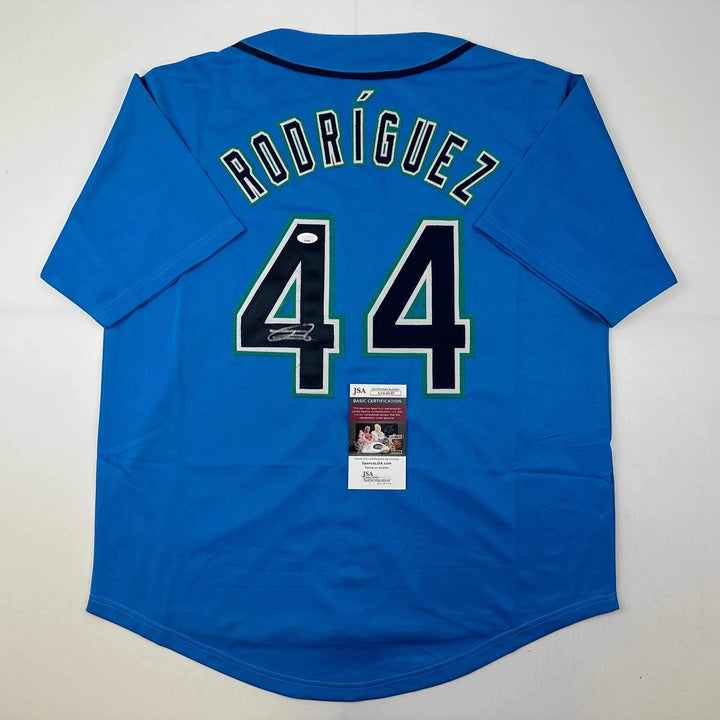 Autographed/Signed Julio Rodriguez Seattle Light Blue Baseball Jersey JSA COA