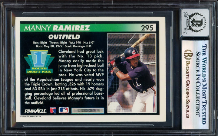 Manny Ramirez Signed 1992 Pinnacle RC 295 Cleveland Indians Auto GM 10 Beckett