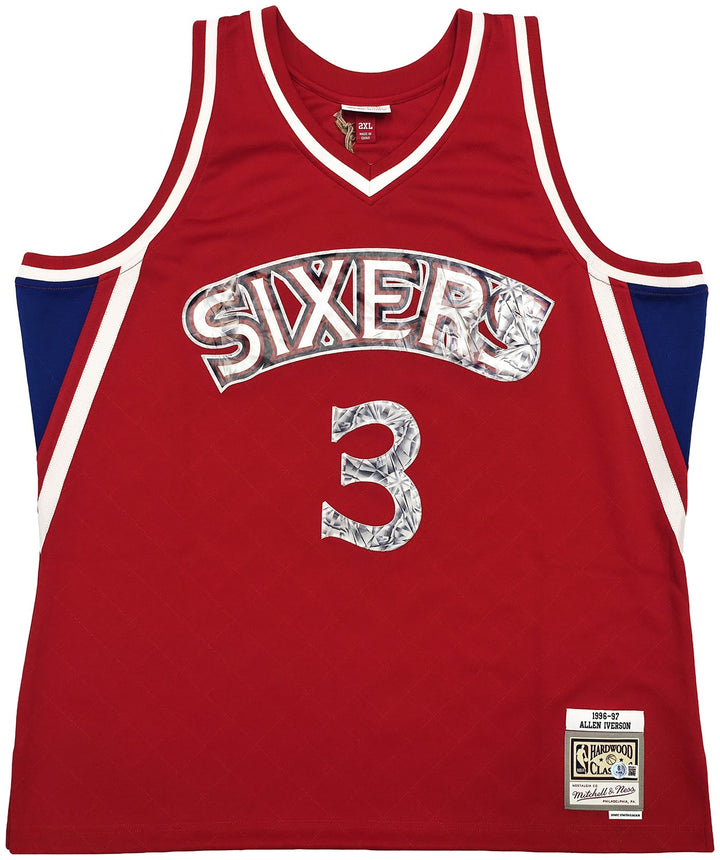 76ers Allen Iverson Auto Red Mitchell Ness 96-97 Swingman NBA 75 Jersey 2XL BAS