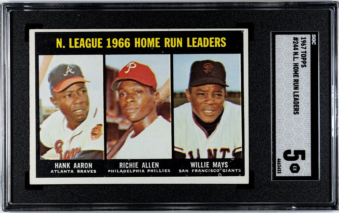 1967 Topps NL Home Run Leaders Card #244- Hank Aaron/Willie Mays-SGC Graded 5 EX